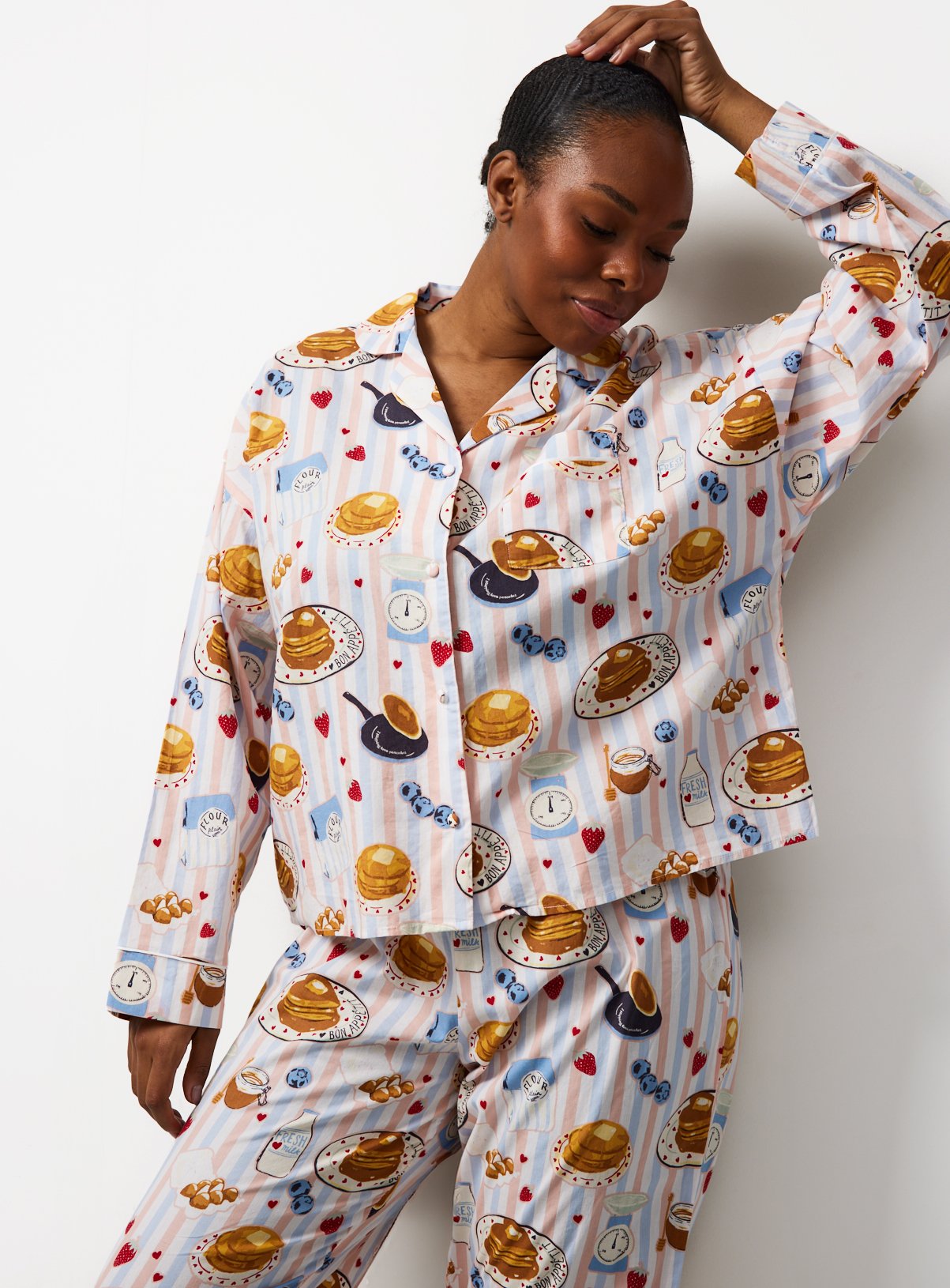 Mini Me Women's Striped Pancake Print Poplin Traditional Pyjamas 22