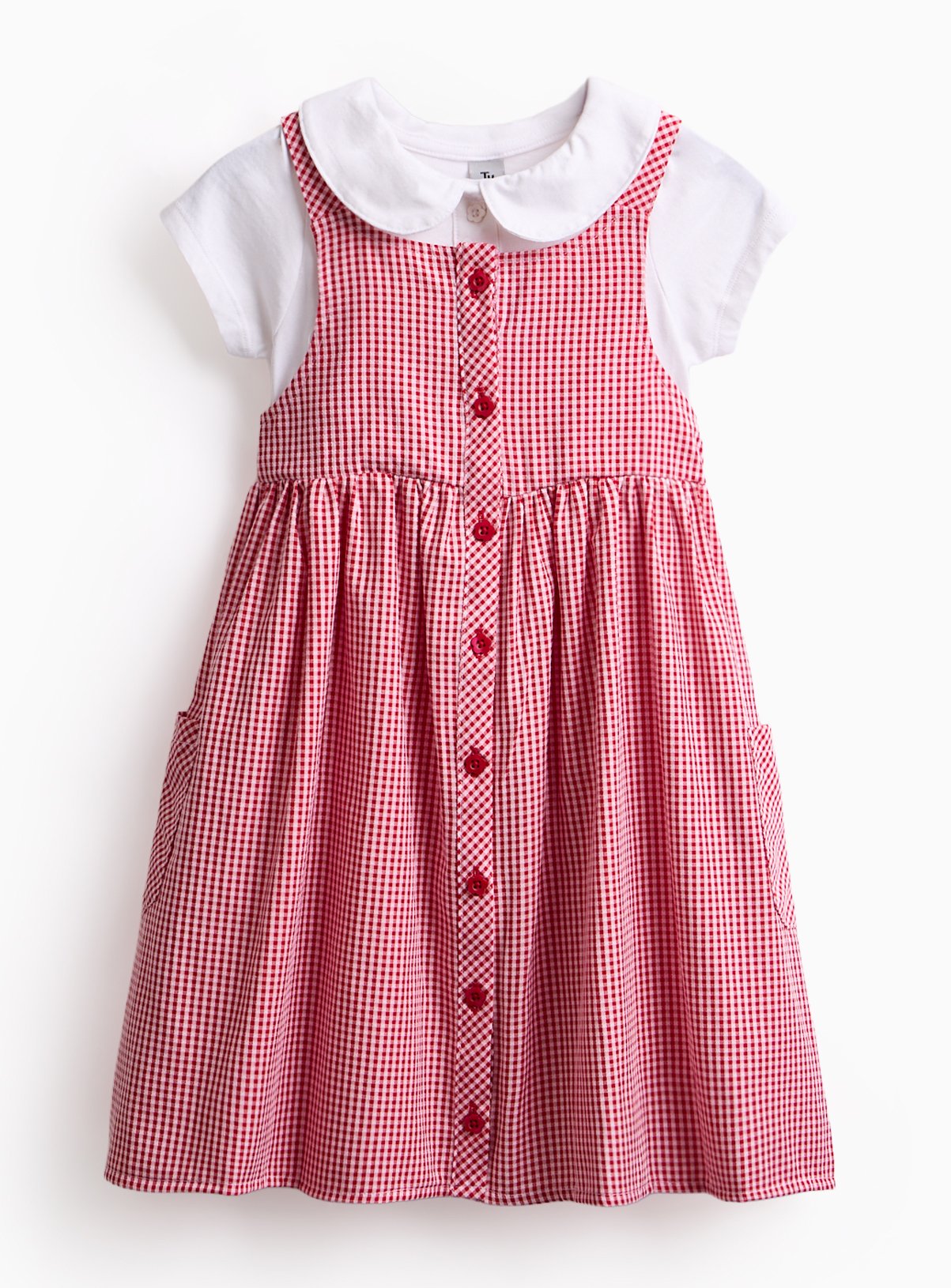 Red Gingham Mock Pinafore Dress & Polo Set