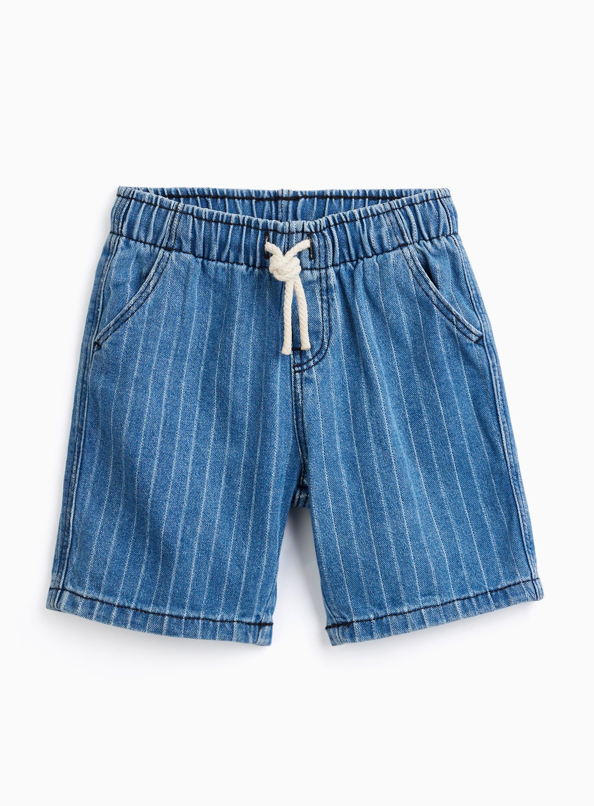 Blue Denim Bleached Stripe Shorts 