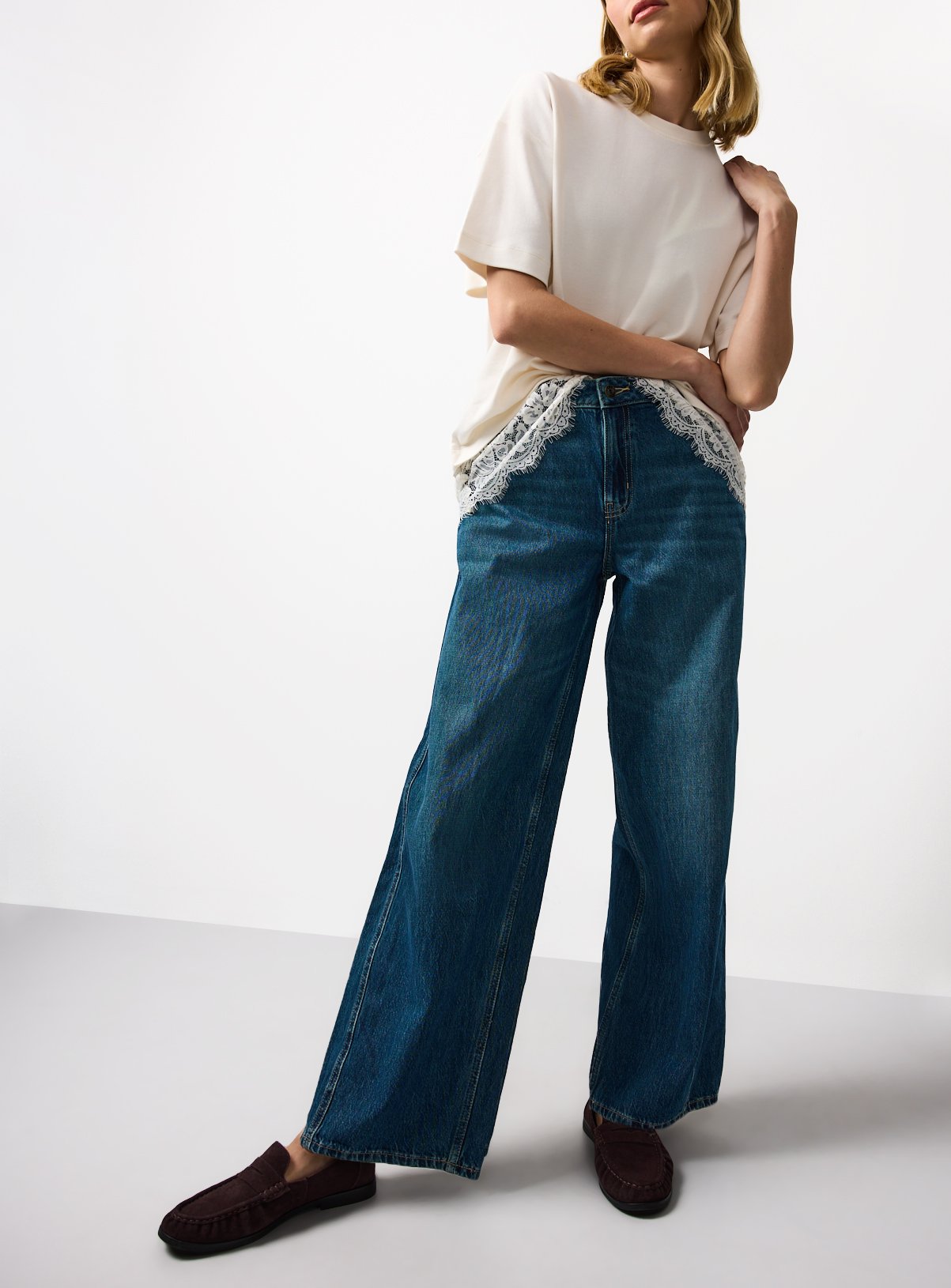 Vintage Wash Baggy Wide Leg Jeans