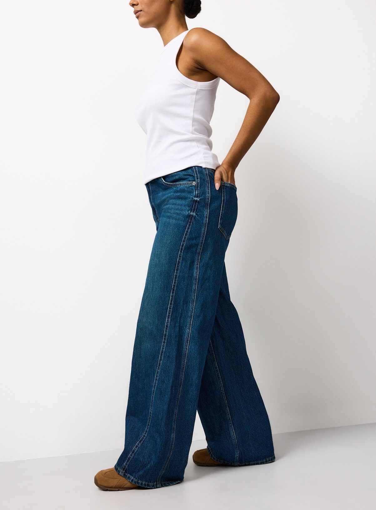 Vintage Dark Wash Baggy Wide Leg Jeans 14R