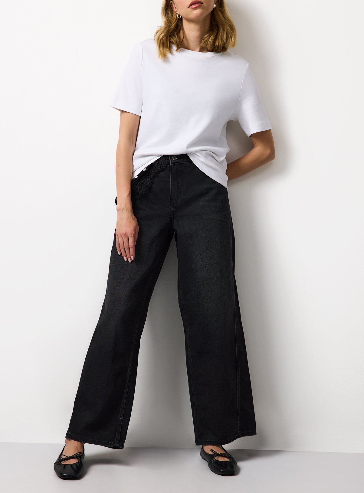 Washed Black Baggy Wide Leg Jeans 12L