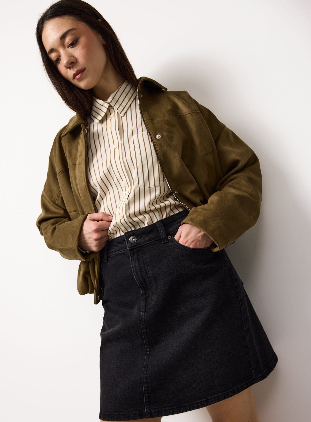 Washed Black Denim Mini Skirt 