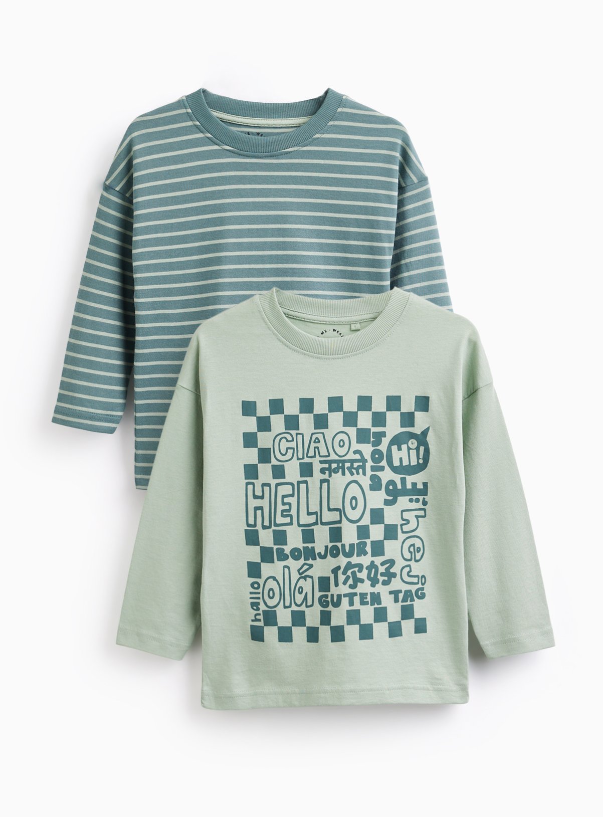 Teal Languages Print Long Sleeve Tees 2 Pack 