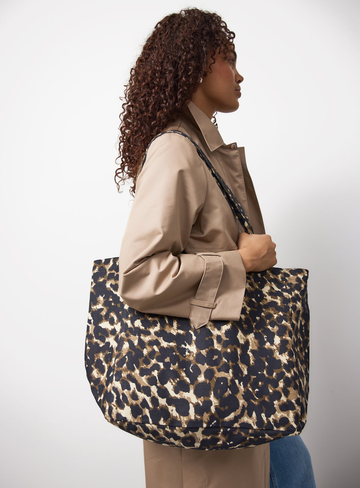 Leopard Print Canvas Tote Bag One Size
