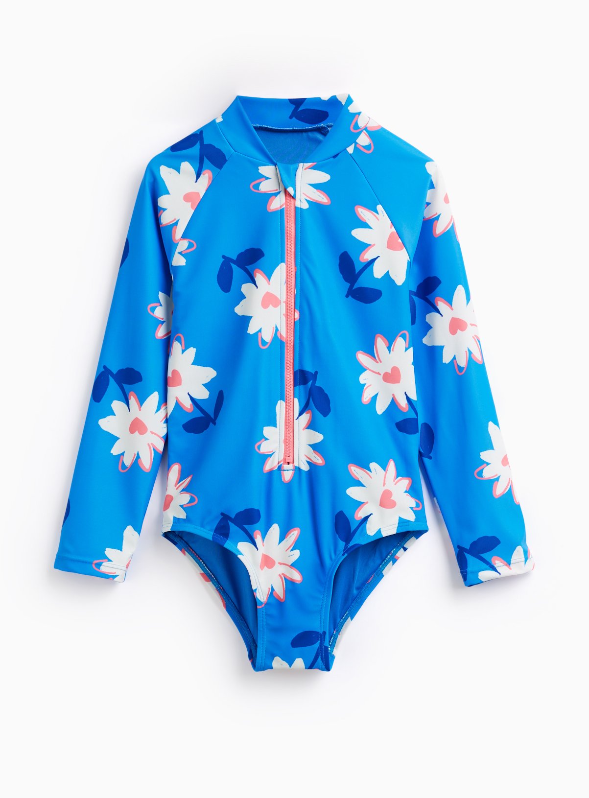 Blue Floral Print Rash Bodysuit