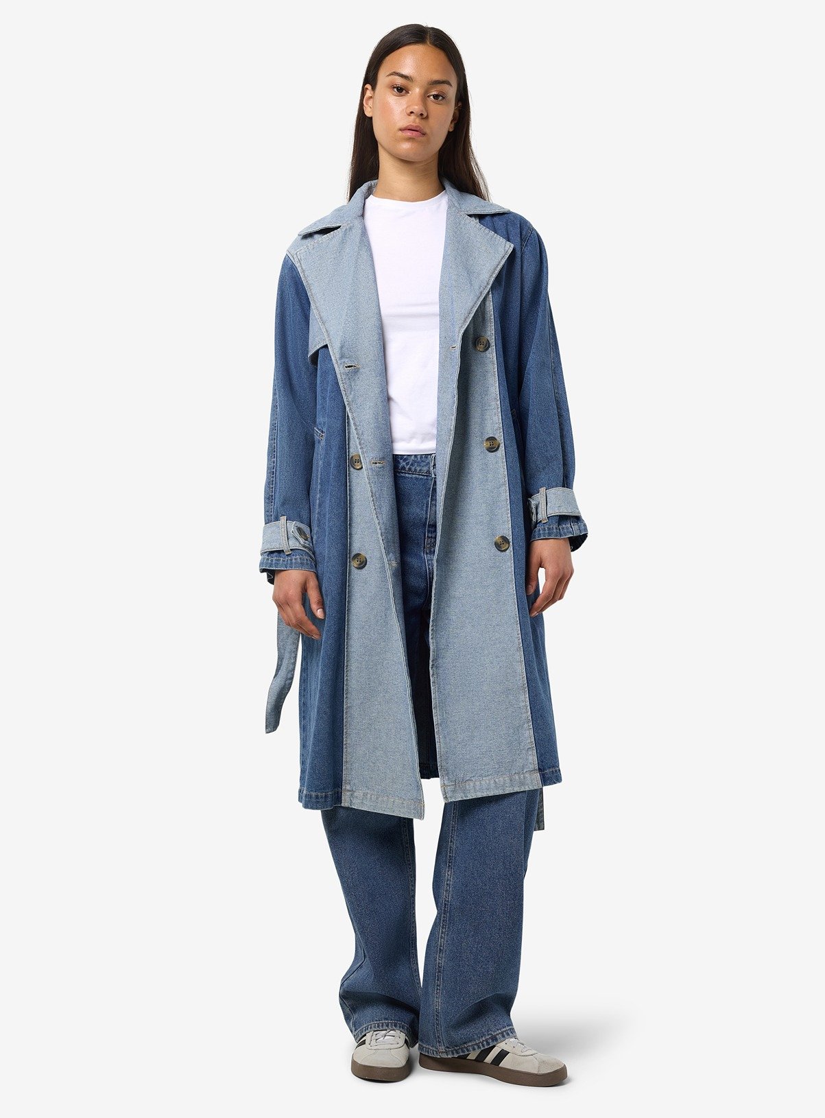 NOISY MAY Long Denim Trench Coat