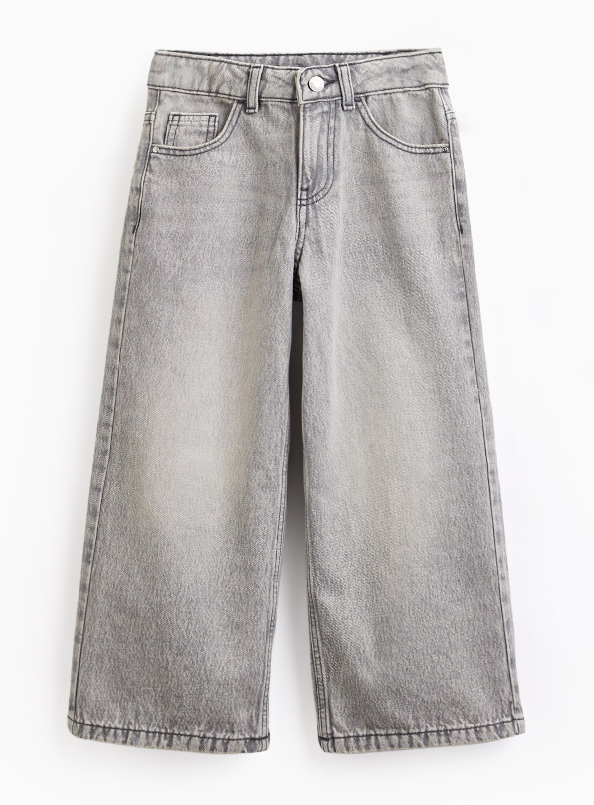 Grey Stonewashed Wide Leg Jeans 