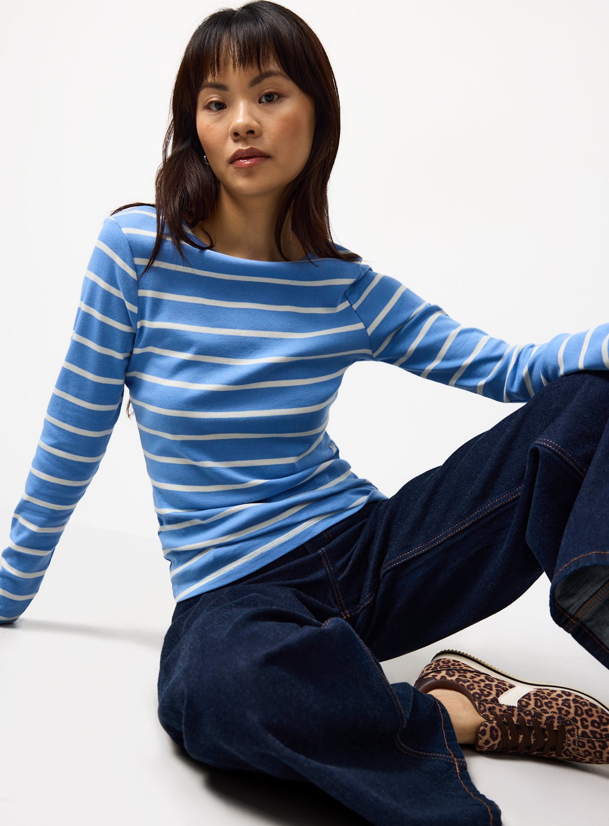 Blue Striped Boat Neck Top 6