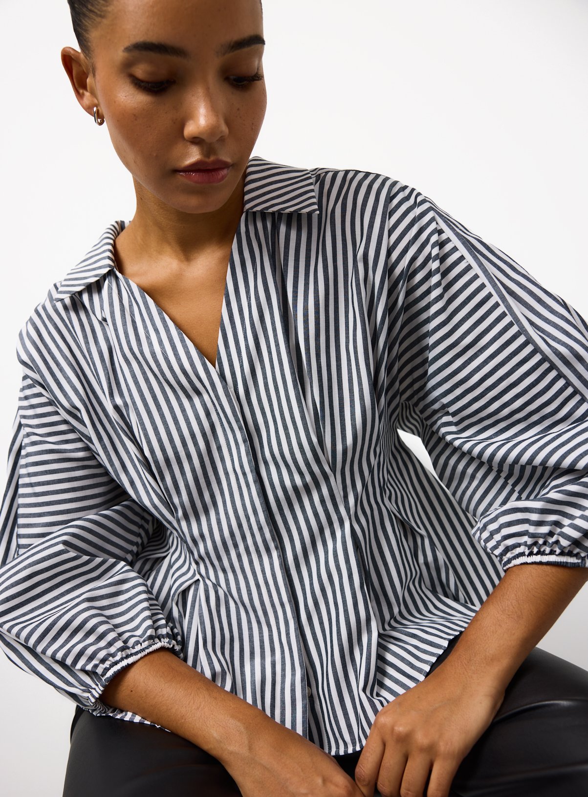 Mono Striped Cinched Waist Shirt 