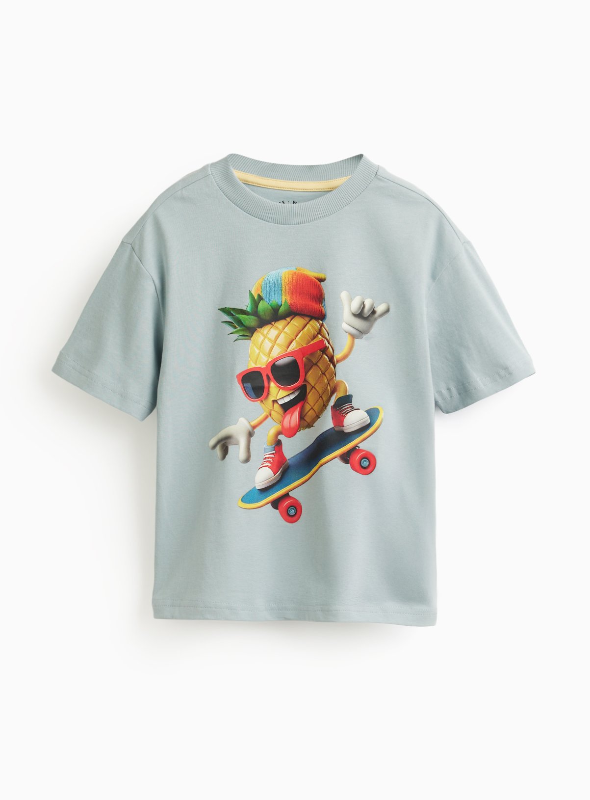 Blue AI Pineapple Graphic Print T-Shirt