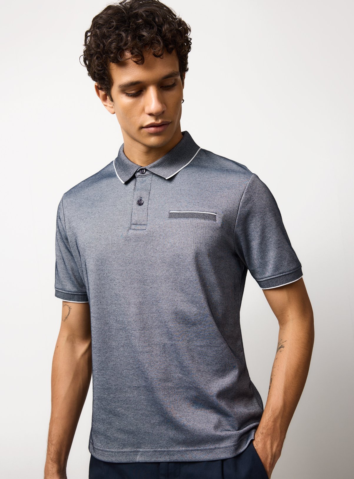 Navy Two Tone Polo Shirt L