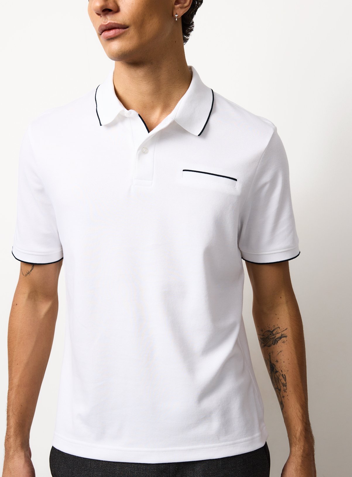 White Two Tone Polo Shirt XL