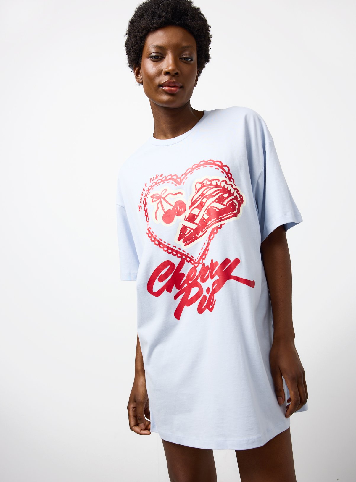 Blue Cherry Print Oversized Sleep Tee 