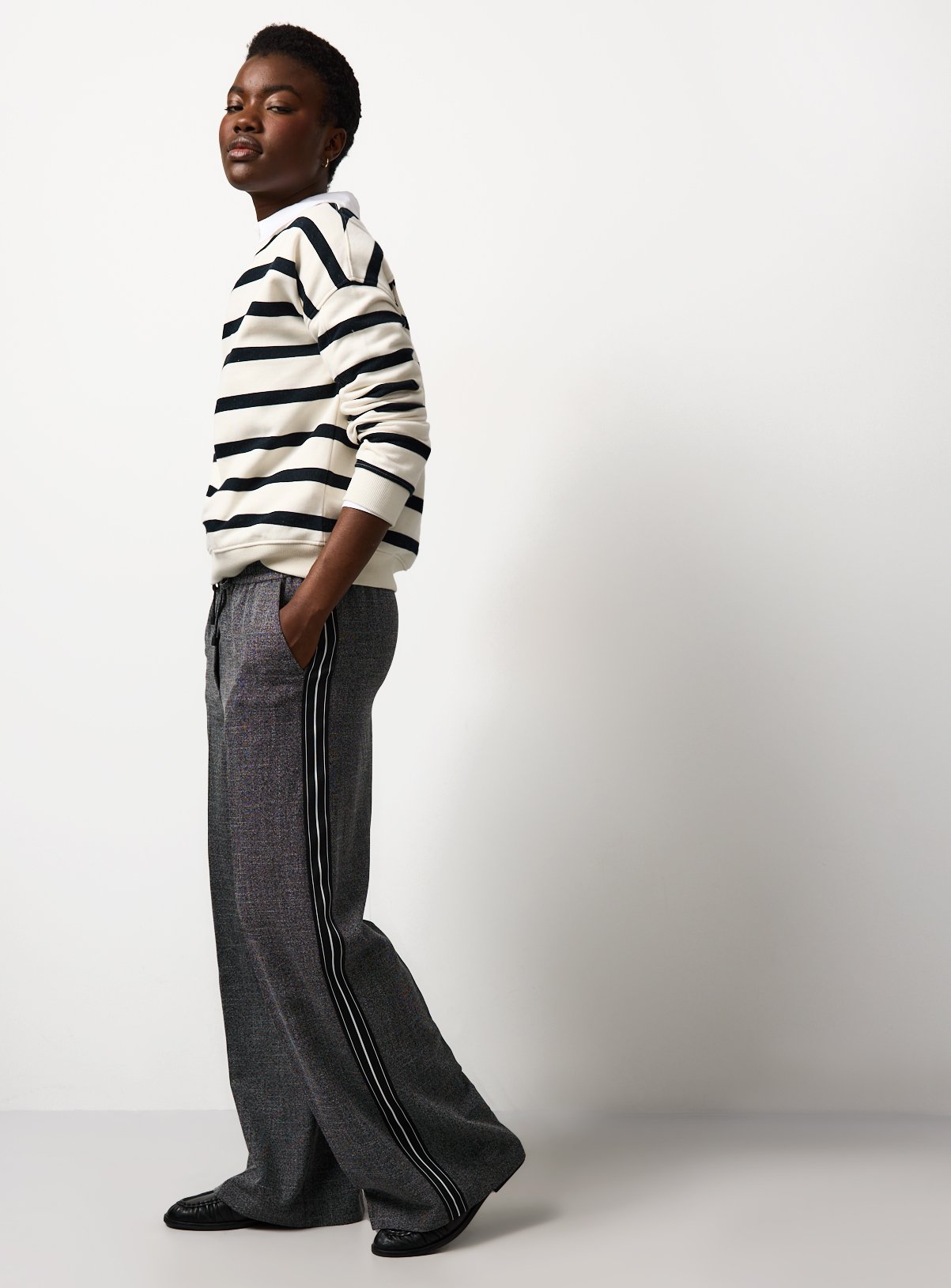 Salt & Pepper Wide Leg Pull On Trousers 