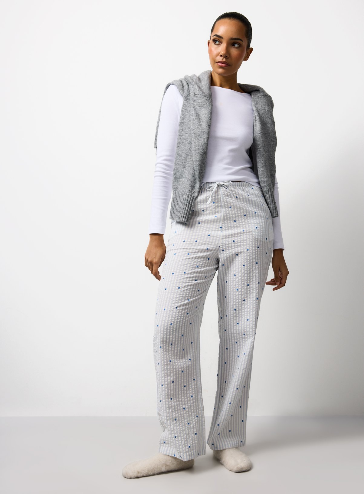 White Striped Blueberry Seersucker Pyjama Bottoms  18