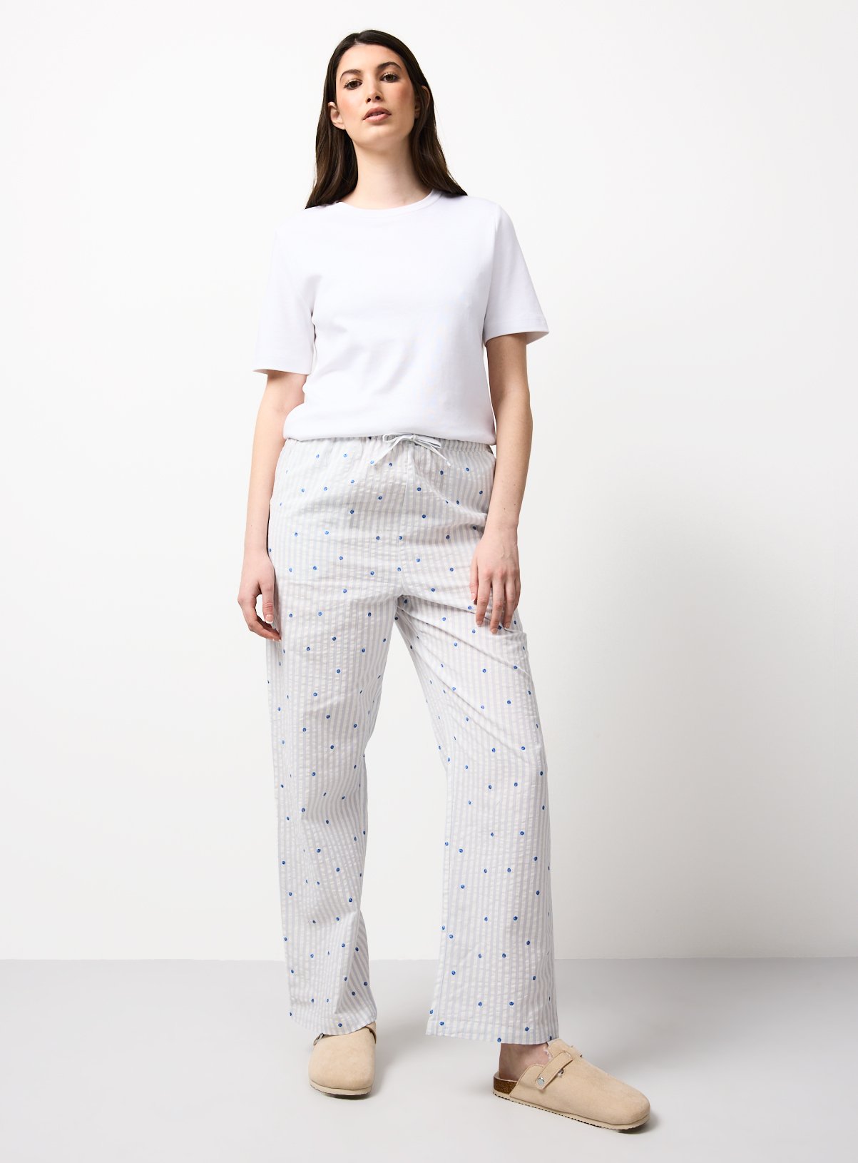 White Striped Blueberry Seersucker Pyjama Bottoms 22