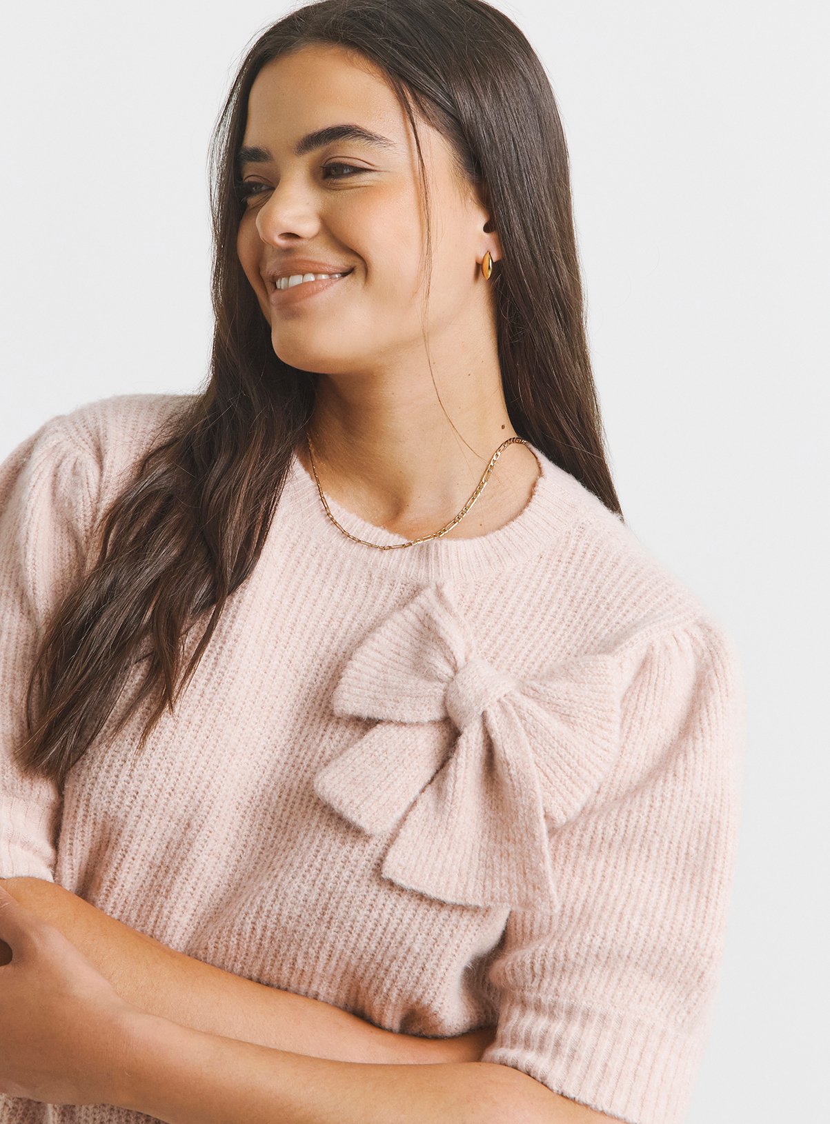 SIMPLY BE Puff Sleeve Bow Back Jumper 