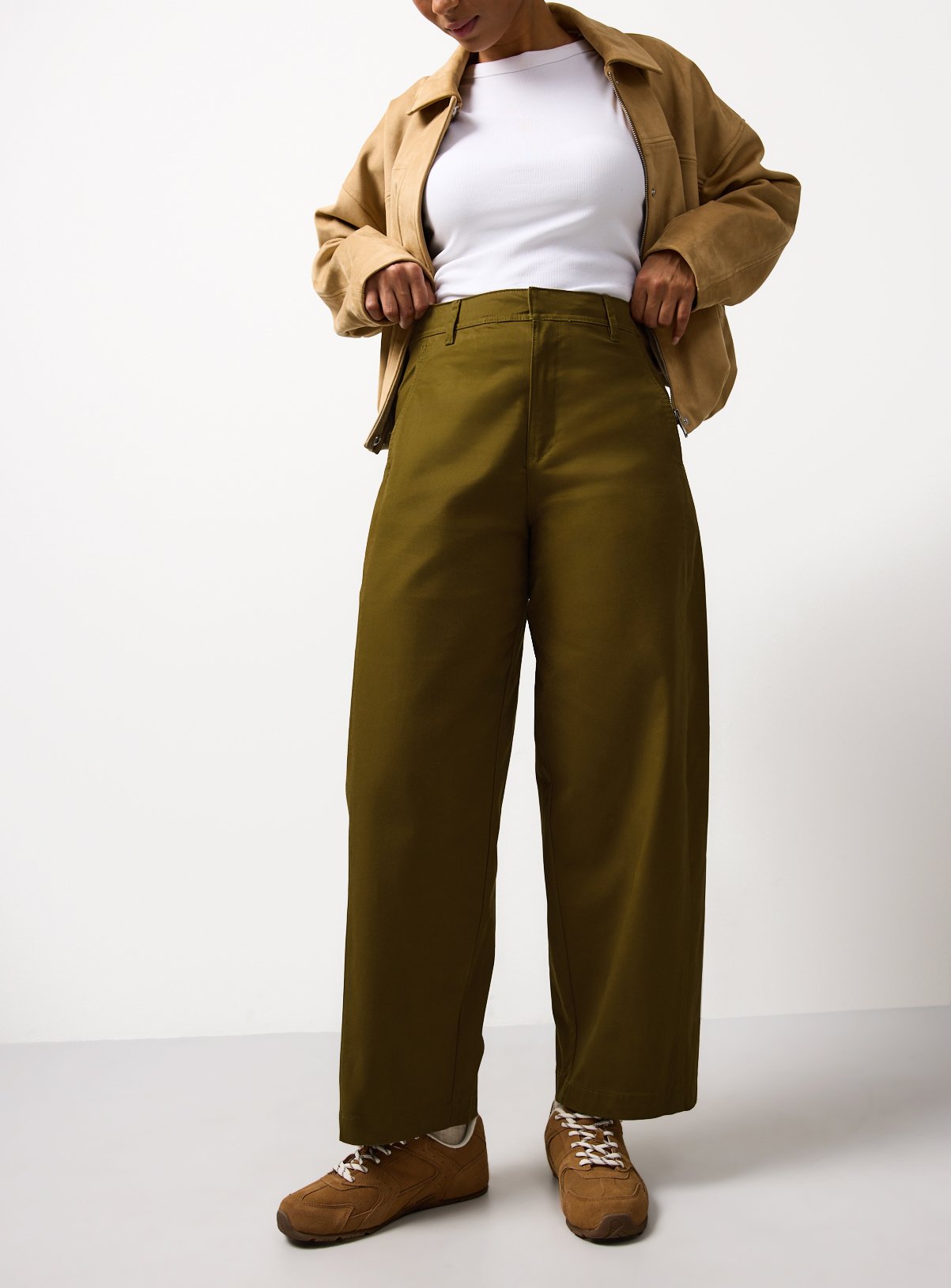 Olive Twisted Seam Barrel Leg Trousers 22