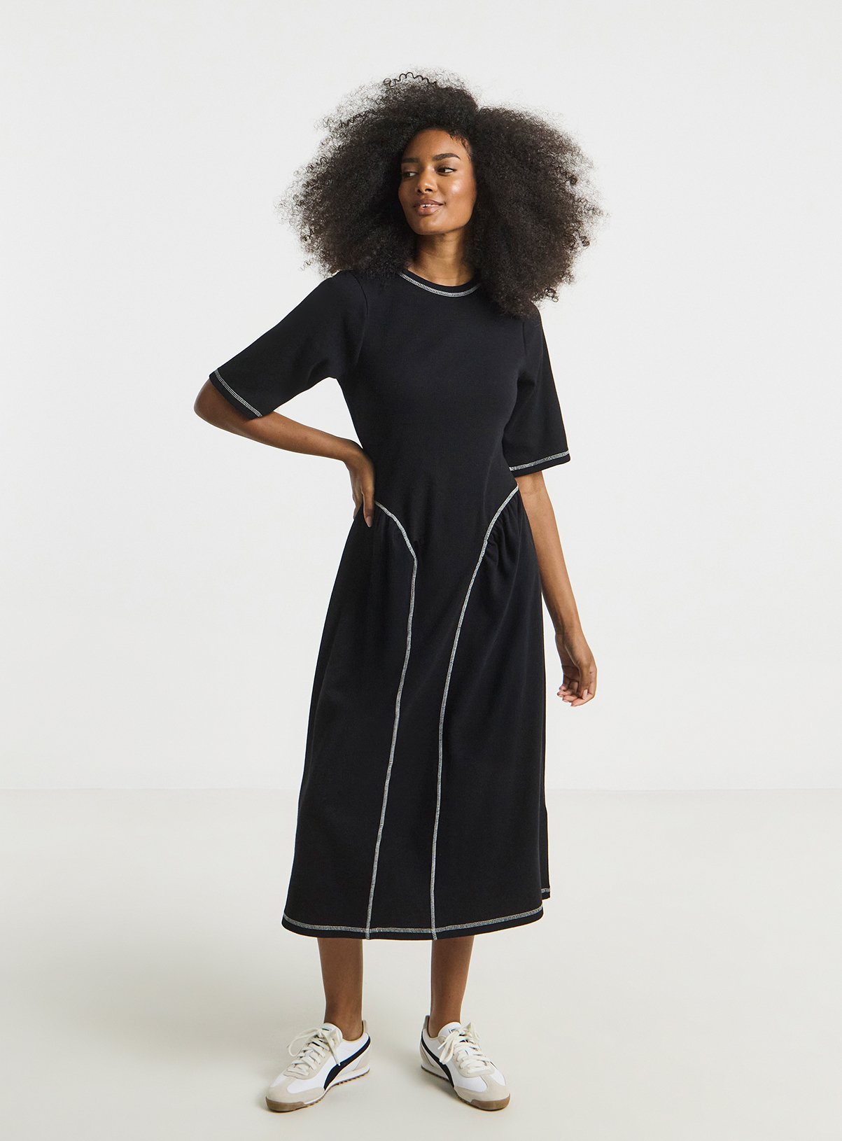 SIMPLY BE Contrast Seam Waist Detail Midi Dress 