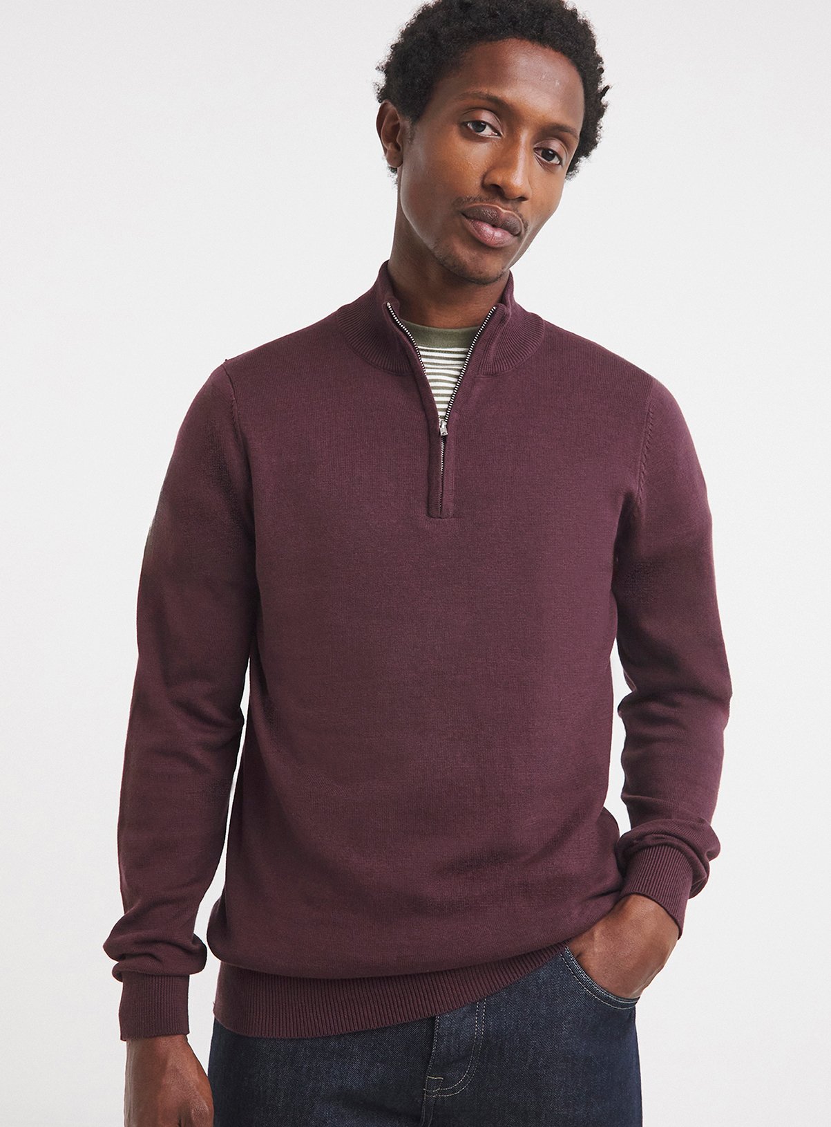 JACAMO Cotton 1/4 Zip Funnel Knit Top 