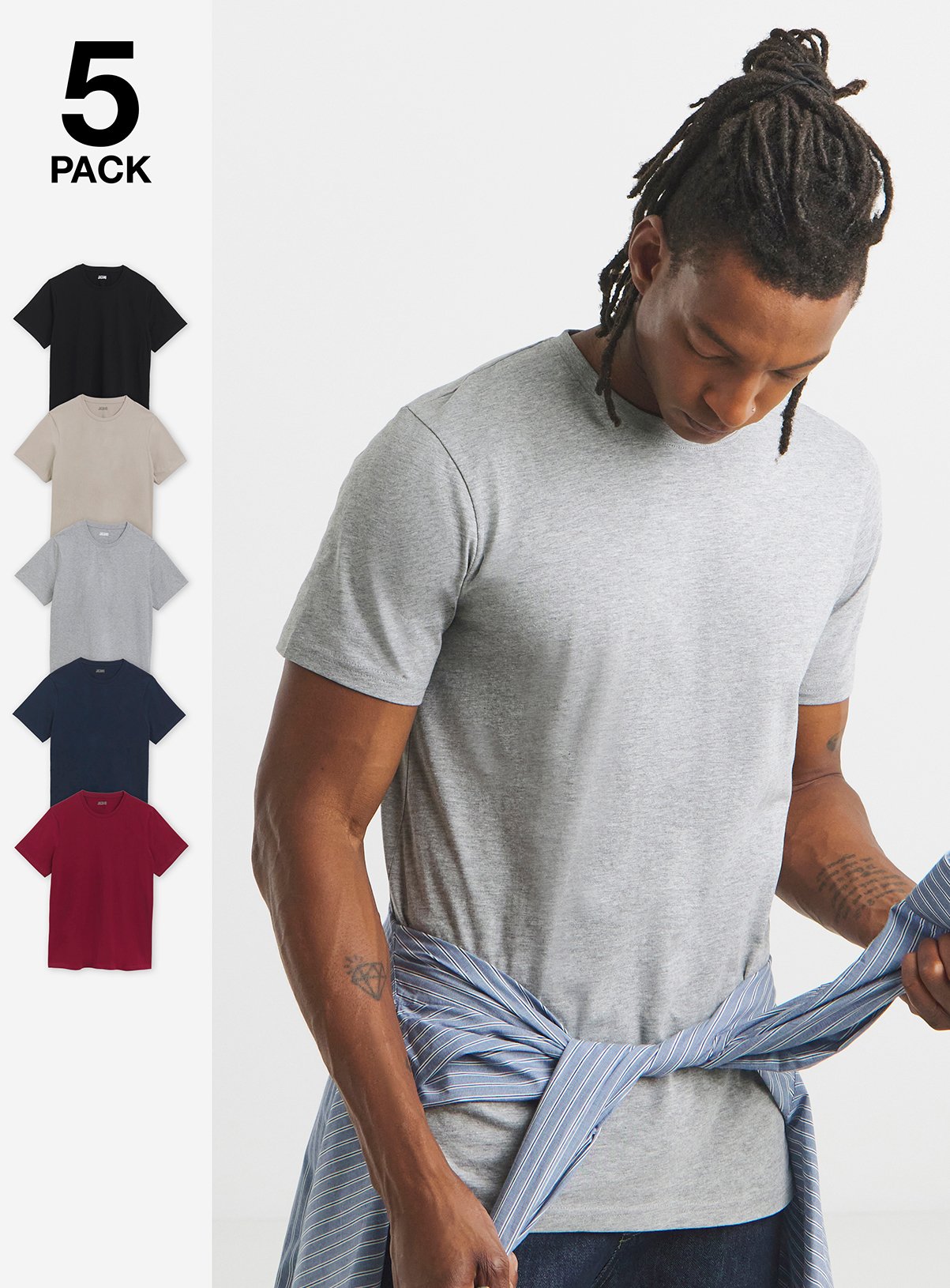 JACAMO 5 Pack Multi Crew Neck T Shirts Long 