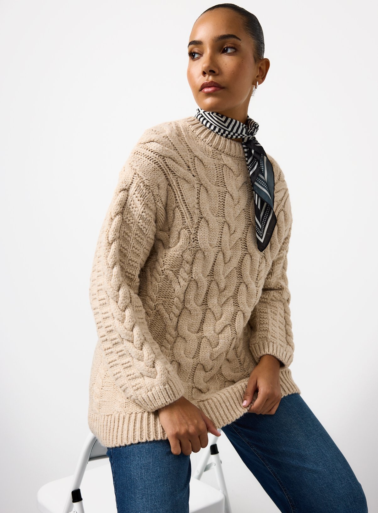 Neutral Oversized Cable Knitted Jumper 