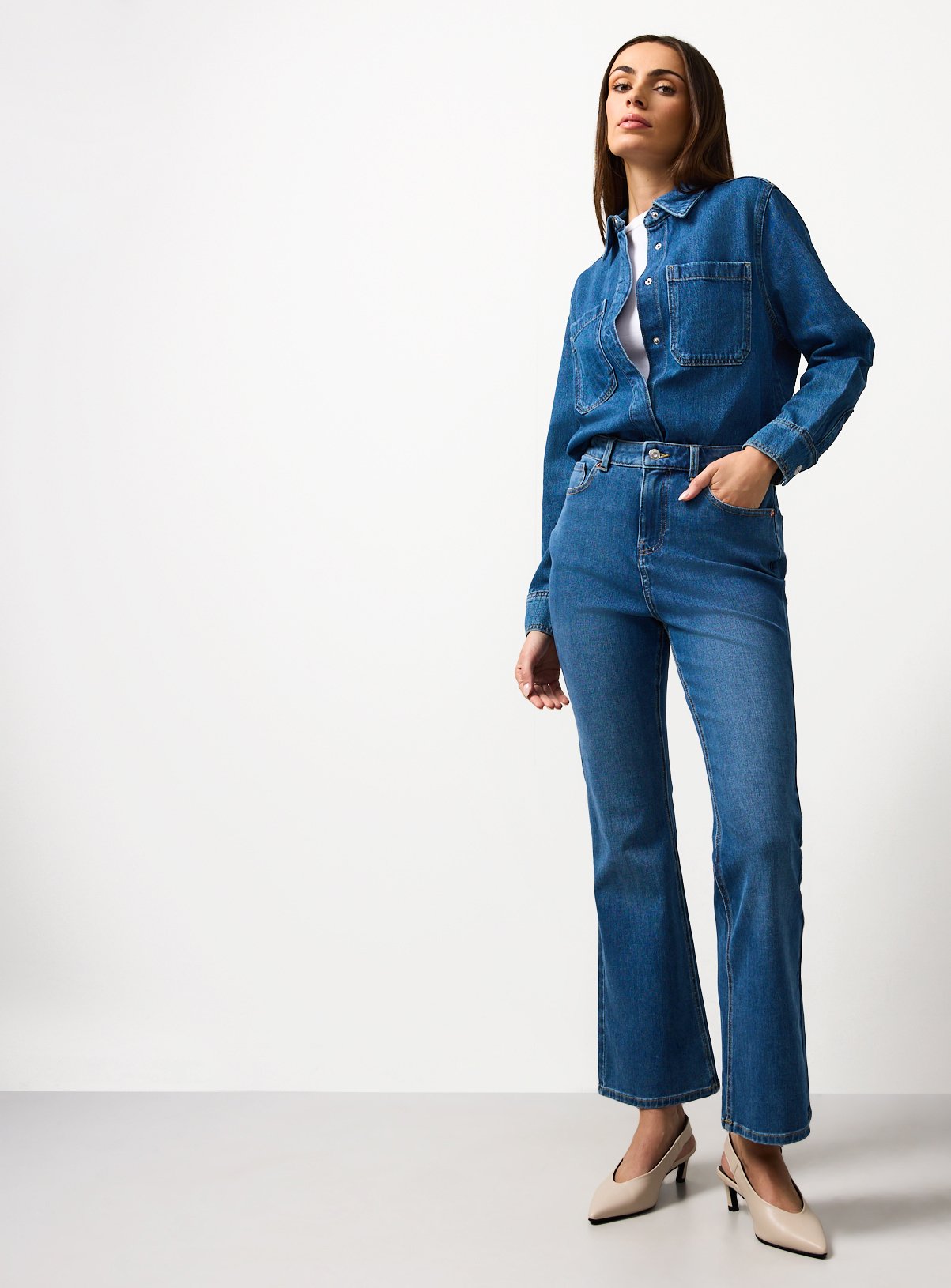 Mid Blue Denim Slim Fit Flares 14S