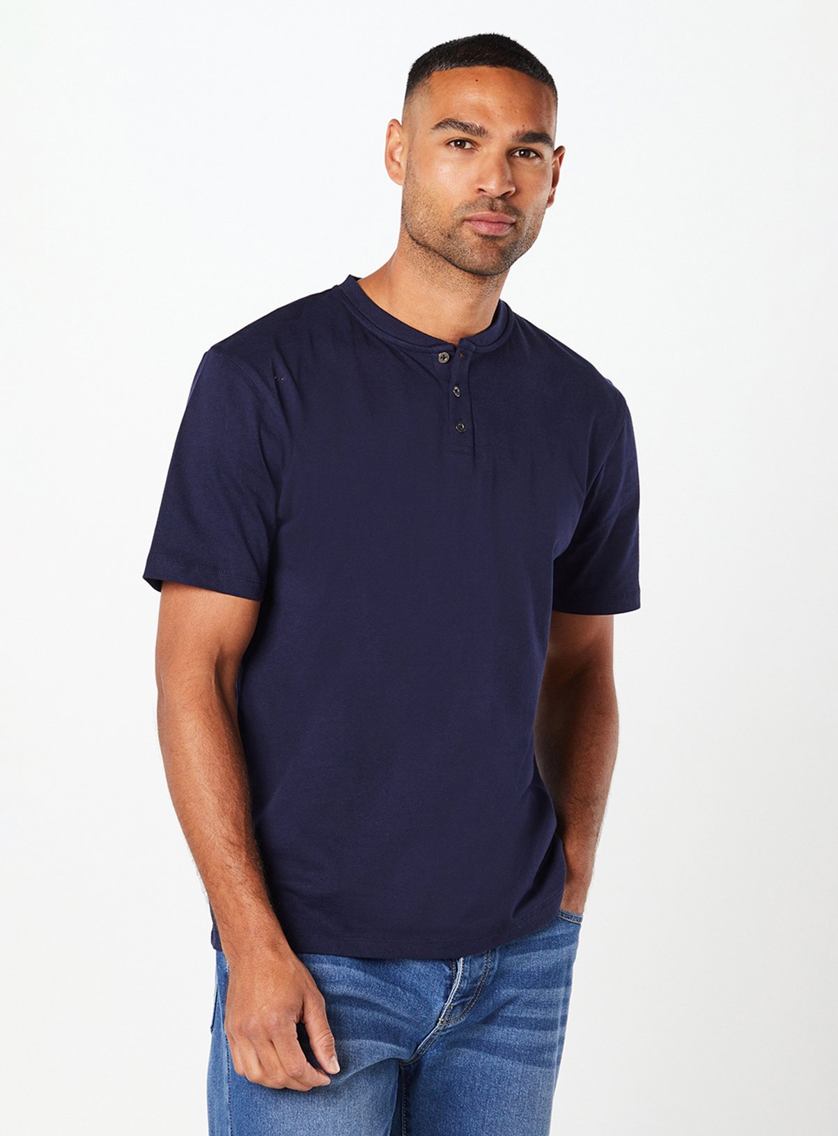 BURTON Navy Grandad Neck T Shirt 