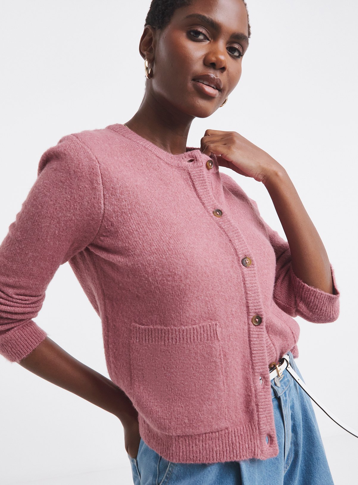 JD WILLIAMS Sponge Crew Neck Cardigan Pink