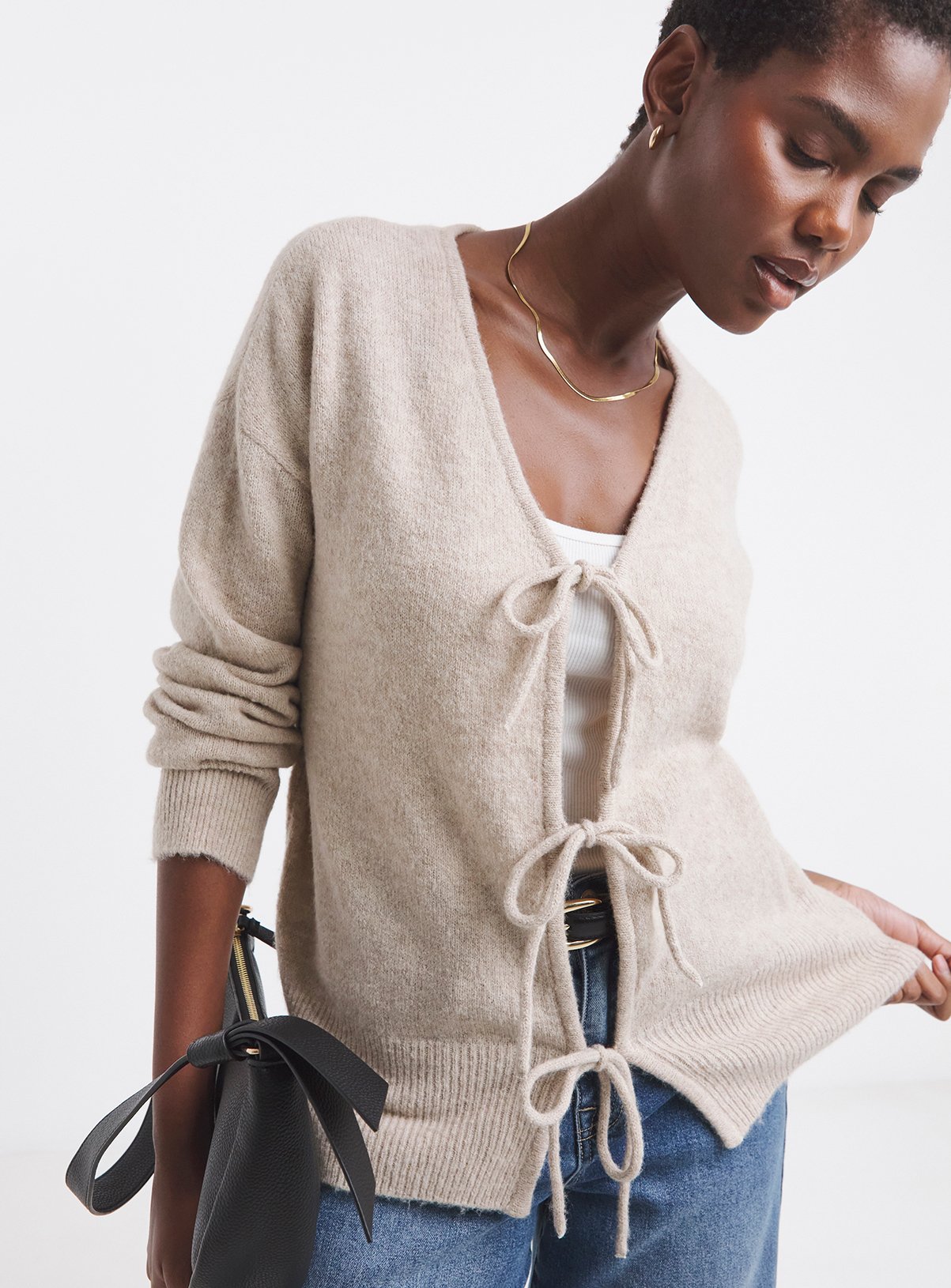 JD WILLIAMS Sponge Tie Front Cardigan Oatmeal 