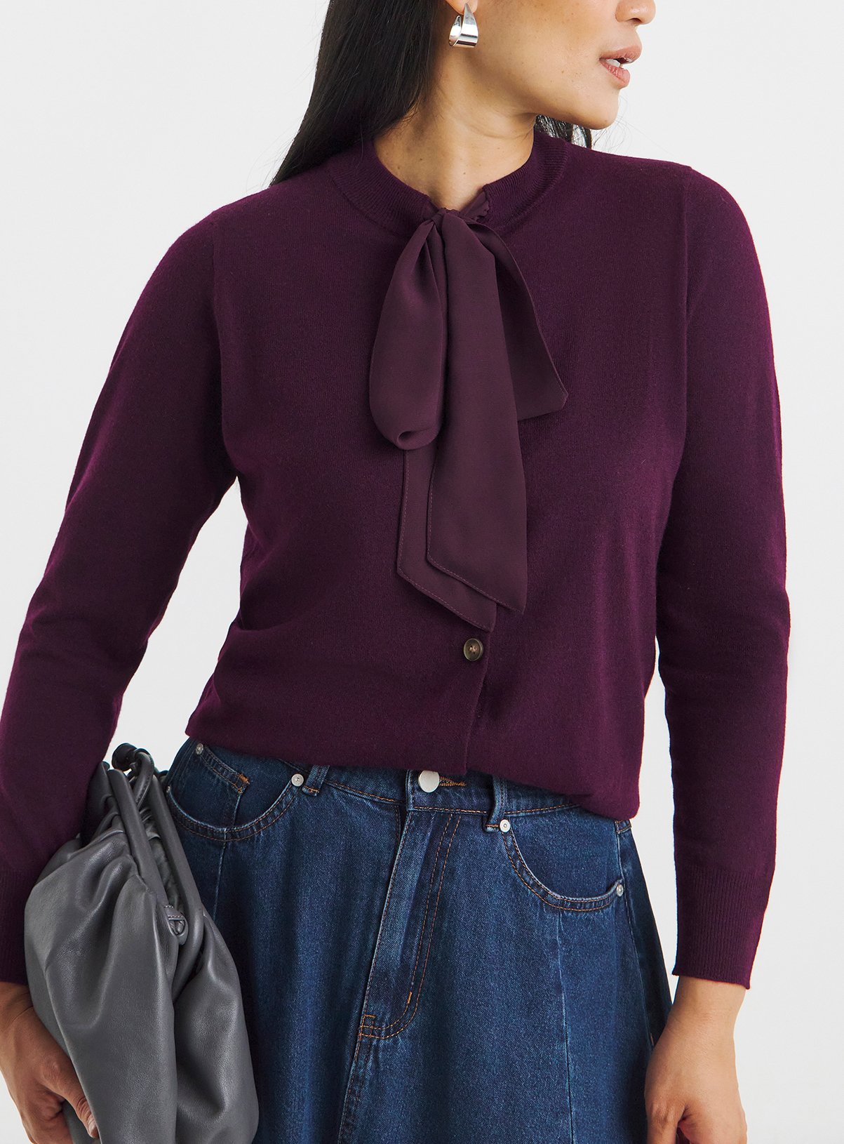 JD WILLIAMS Woven Tie Neck Cardigan 