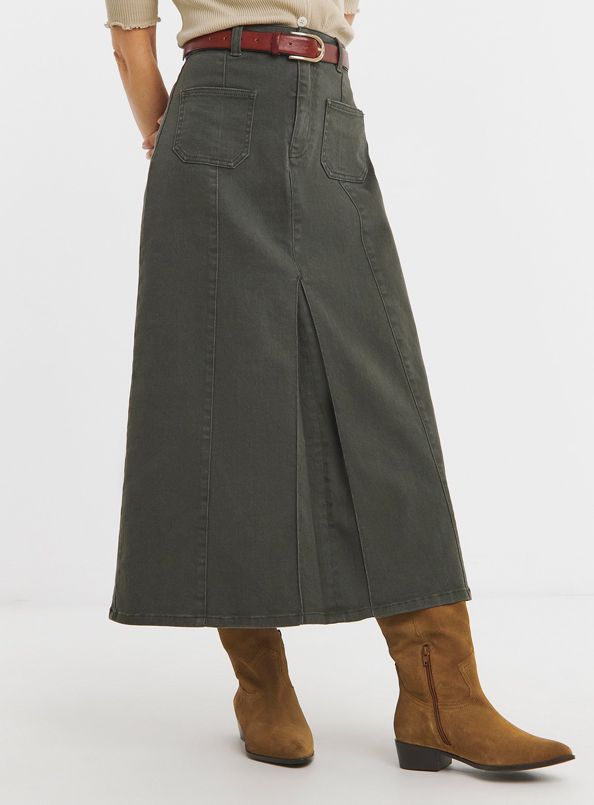 JD WILLIAMS Pocket Front Denim Midi Skirt 22