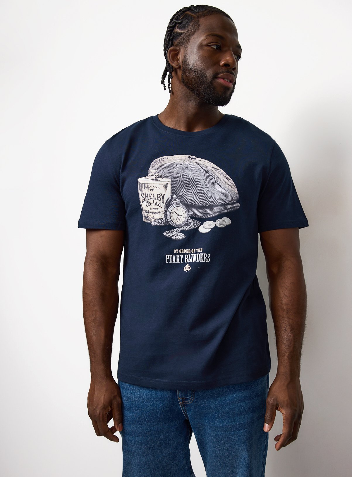 Navy Peaky Blinders Graphic Print T-Shirt 
