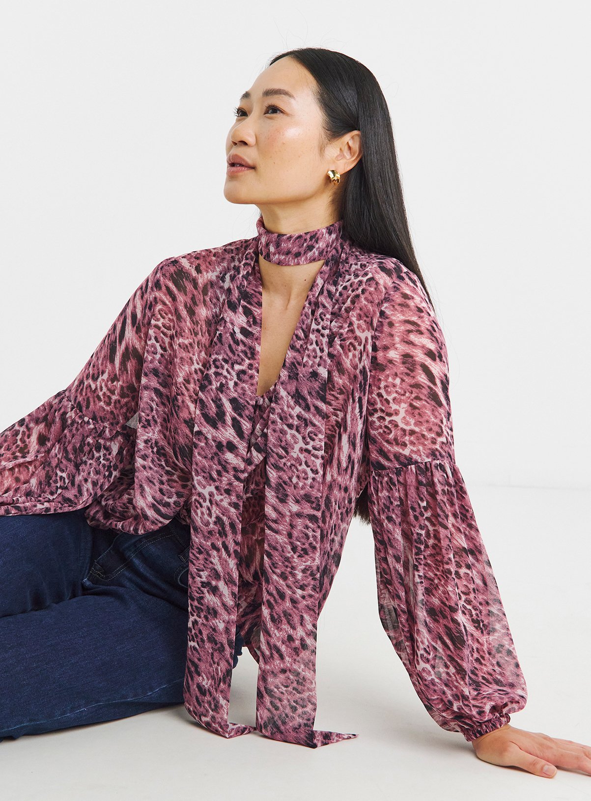 JD WILLIAMS Georgette Collarless Tie Detail Blouse 