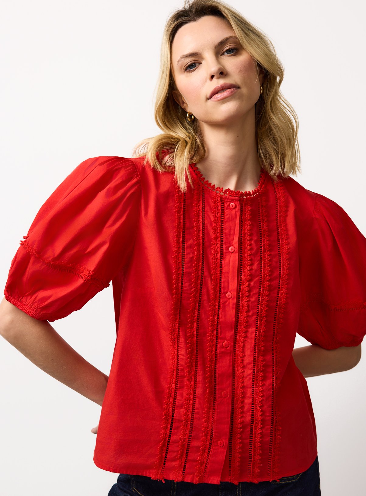 Pintuck Lace Trim Blouse