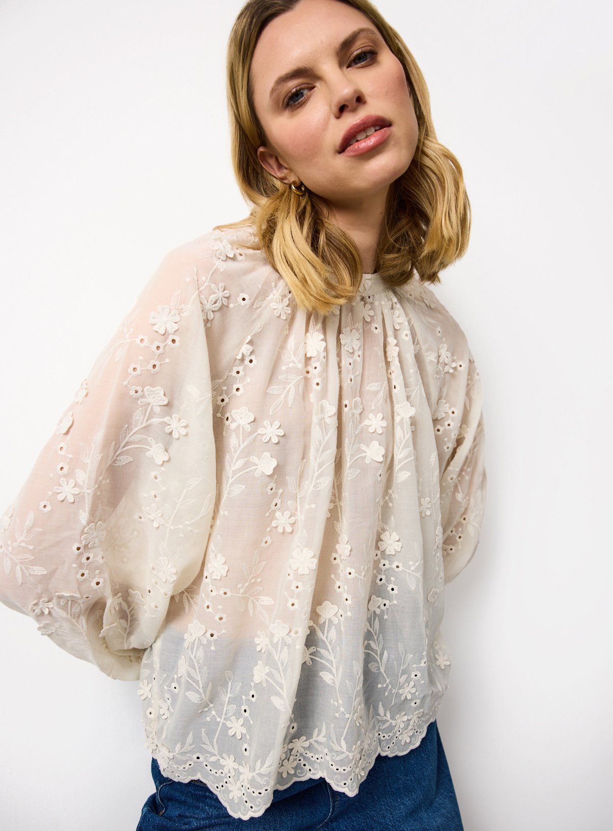 Floral Embroidered Mesh Blouse
