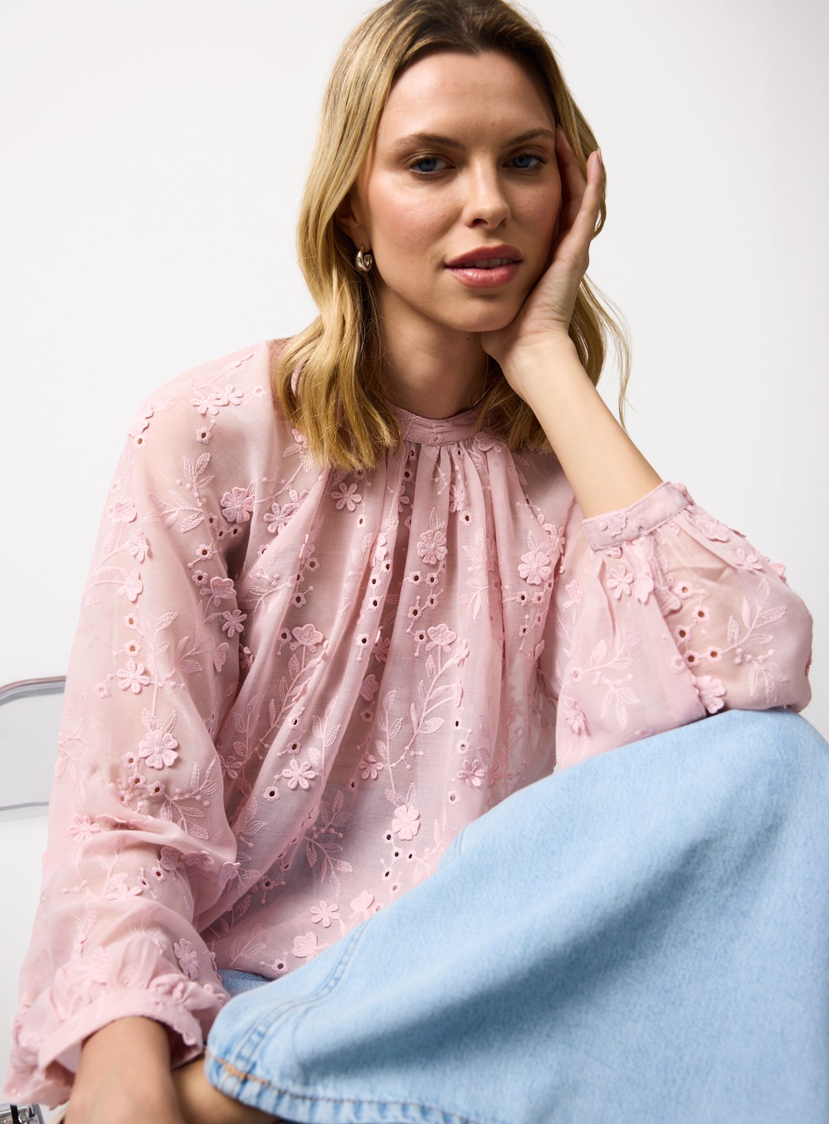 Floral Embroidered Mesh Blouse 