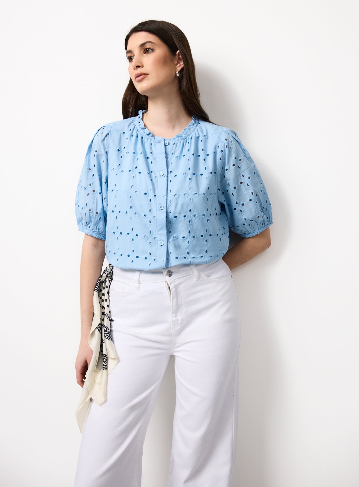 Broderie Style Frill Collar Shirt 