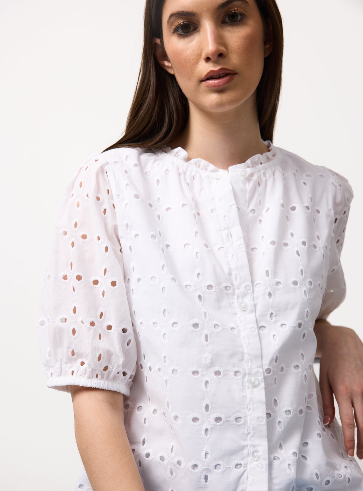 White Broderie Style Frill Collar Shirt 20