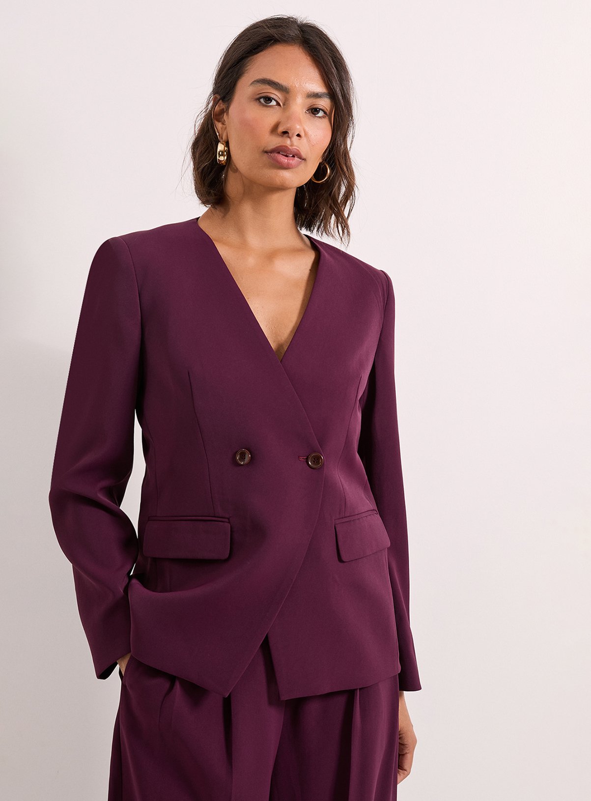 DOROTHY PERKINS V Neck Longline Double Breasted Blazer 