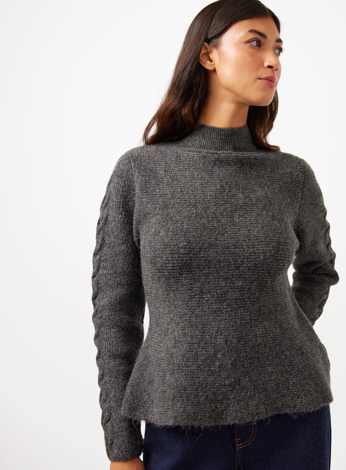 Charcoal High Neck Peplum Hem Jumper