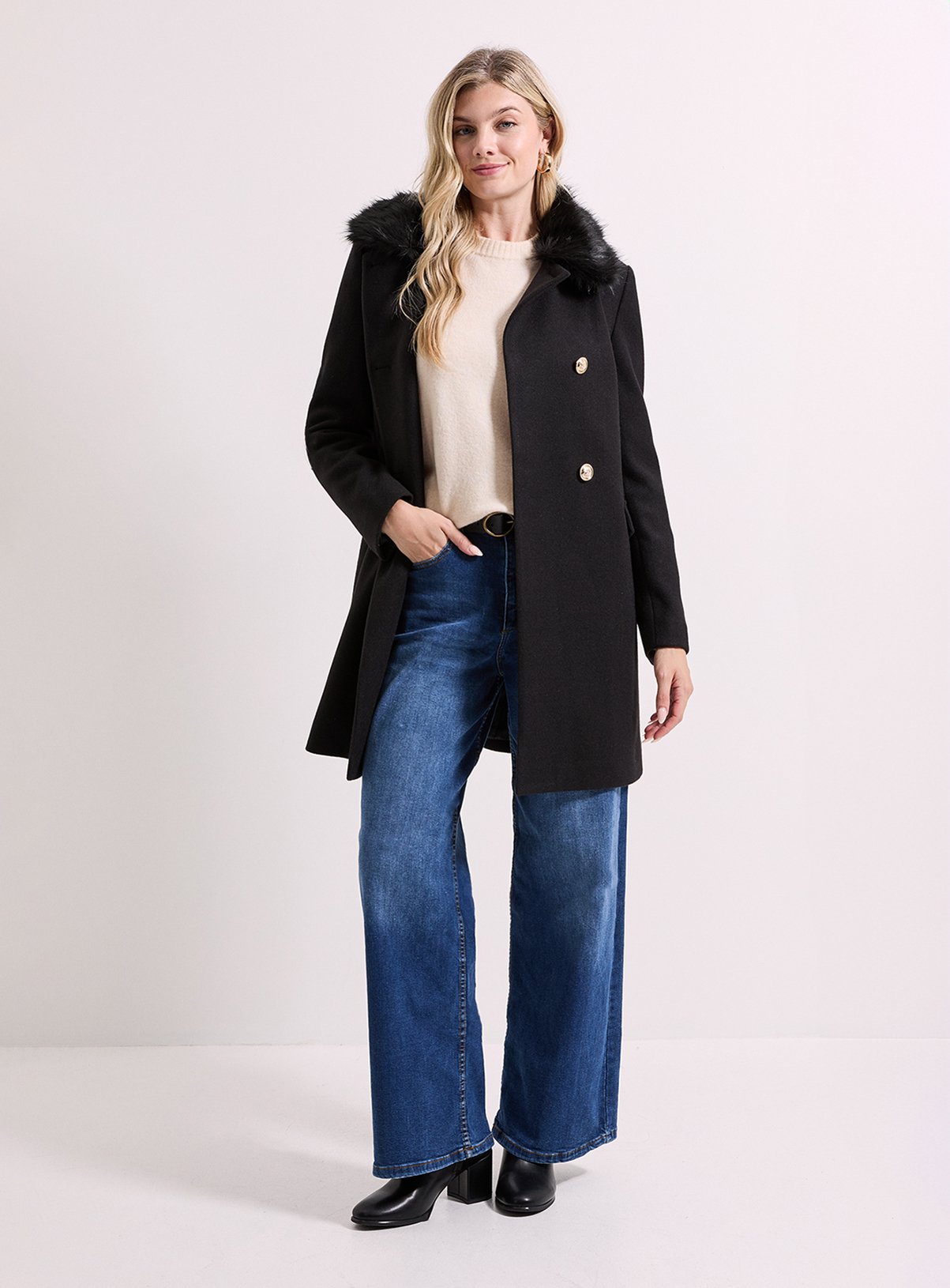 DOROTHY PERKINS Faux Fur Collar Dolly Coat 