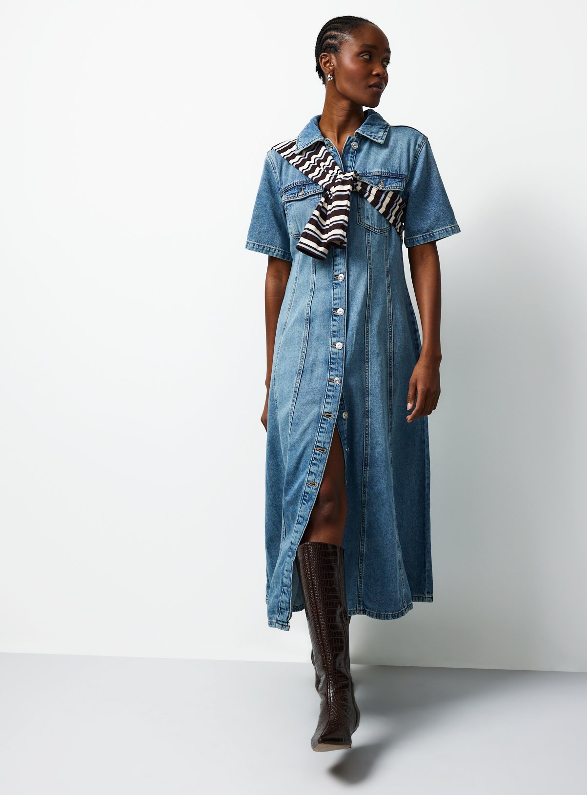 Mid Blue Denim Short Sleeve Midaxi Dress 20