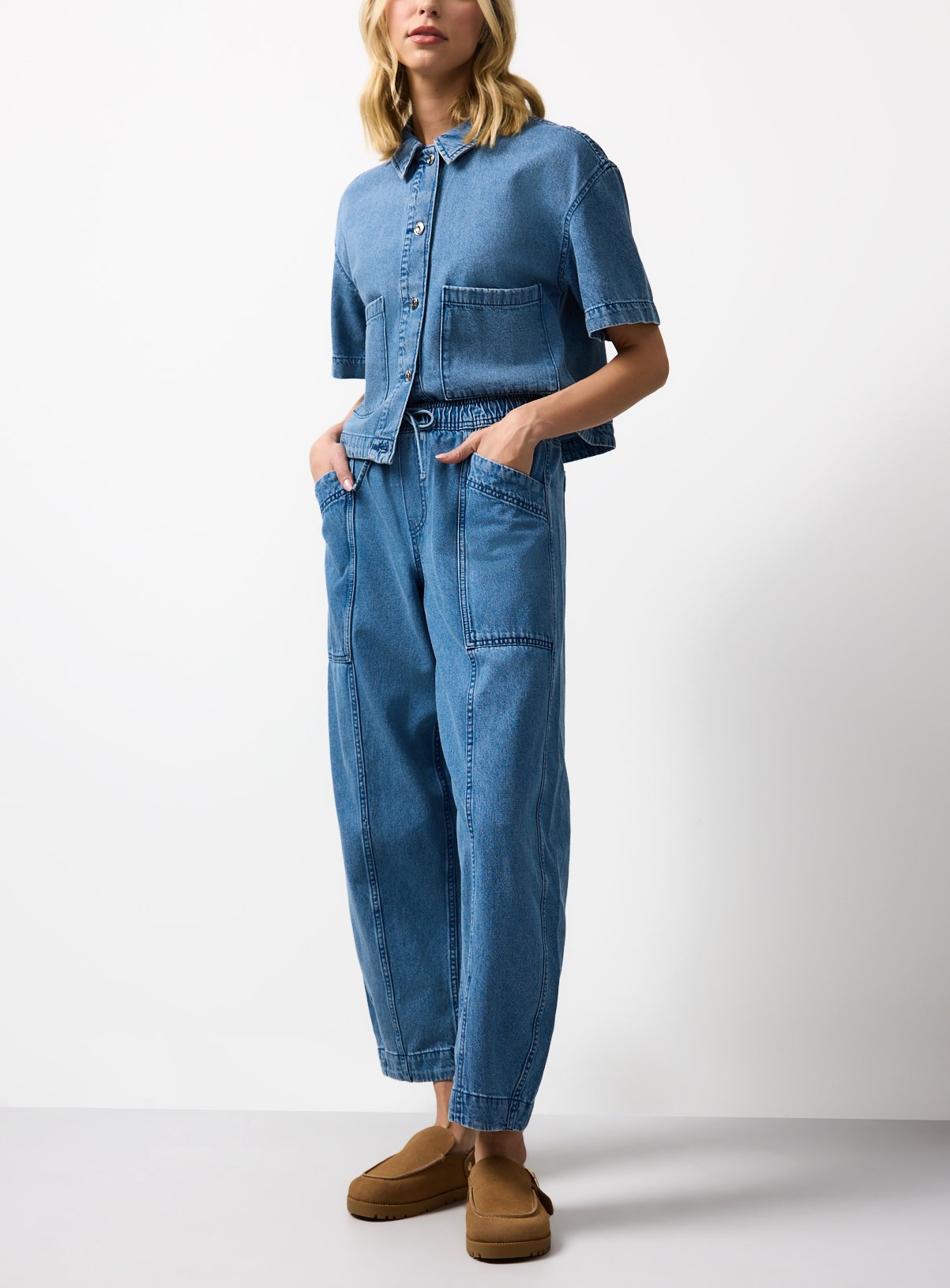 Indigo Relaxed Barrel Leg Co-ord Jeans