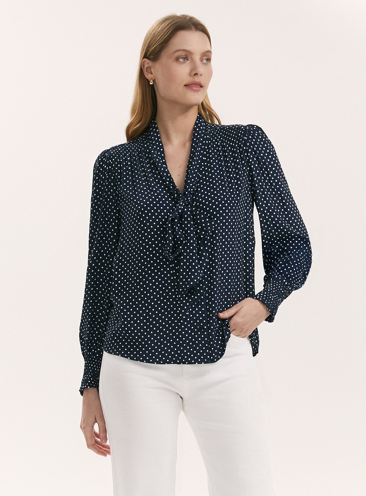 FINERY Mavis Blouse Navy Polka Dot