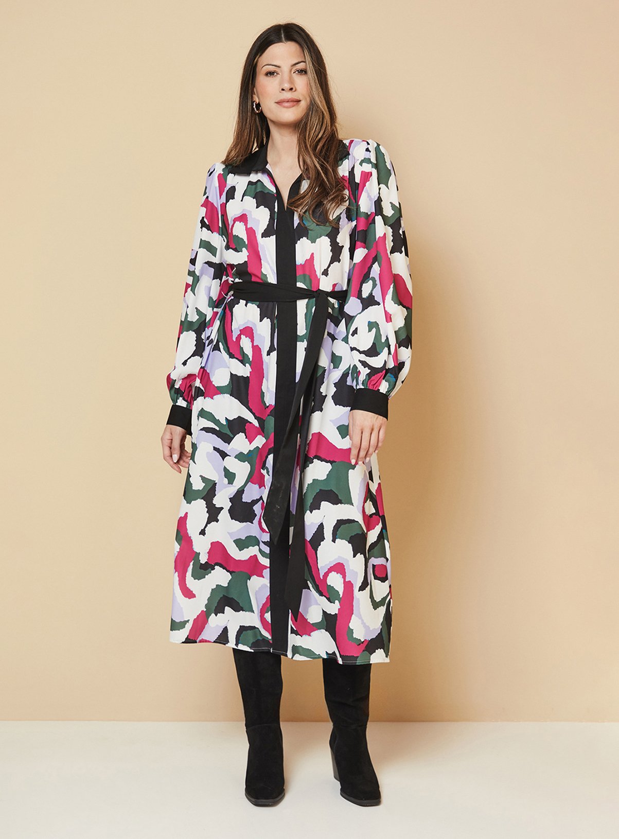 WALLIS Abstract Contrast Panel Midi Shirt Dress