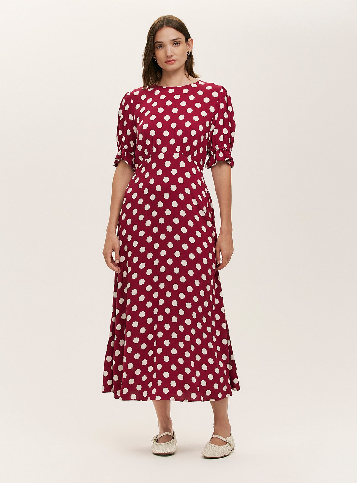 FINERY Mela Dress Burgundy Spot 
