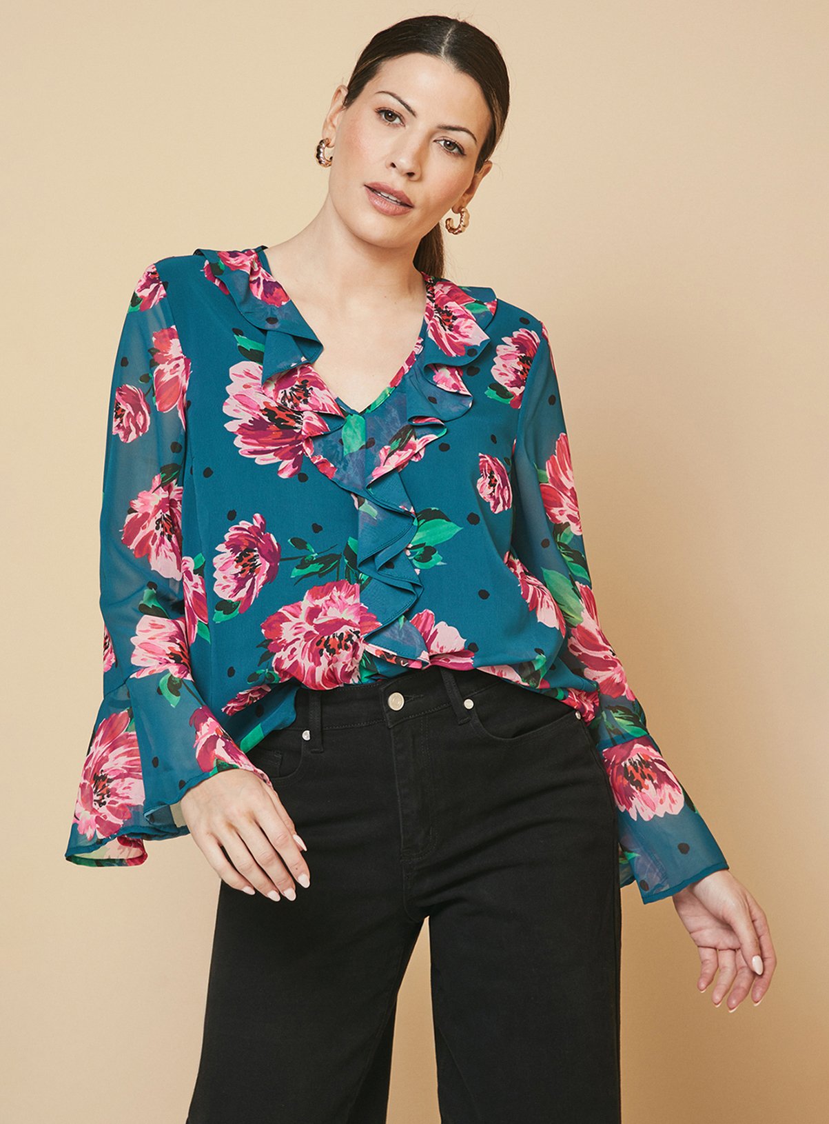 Buy WALLIS Floral Spot Ruffle Detail Blouse 10 Blouses Tu
