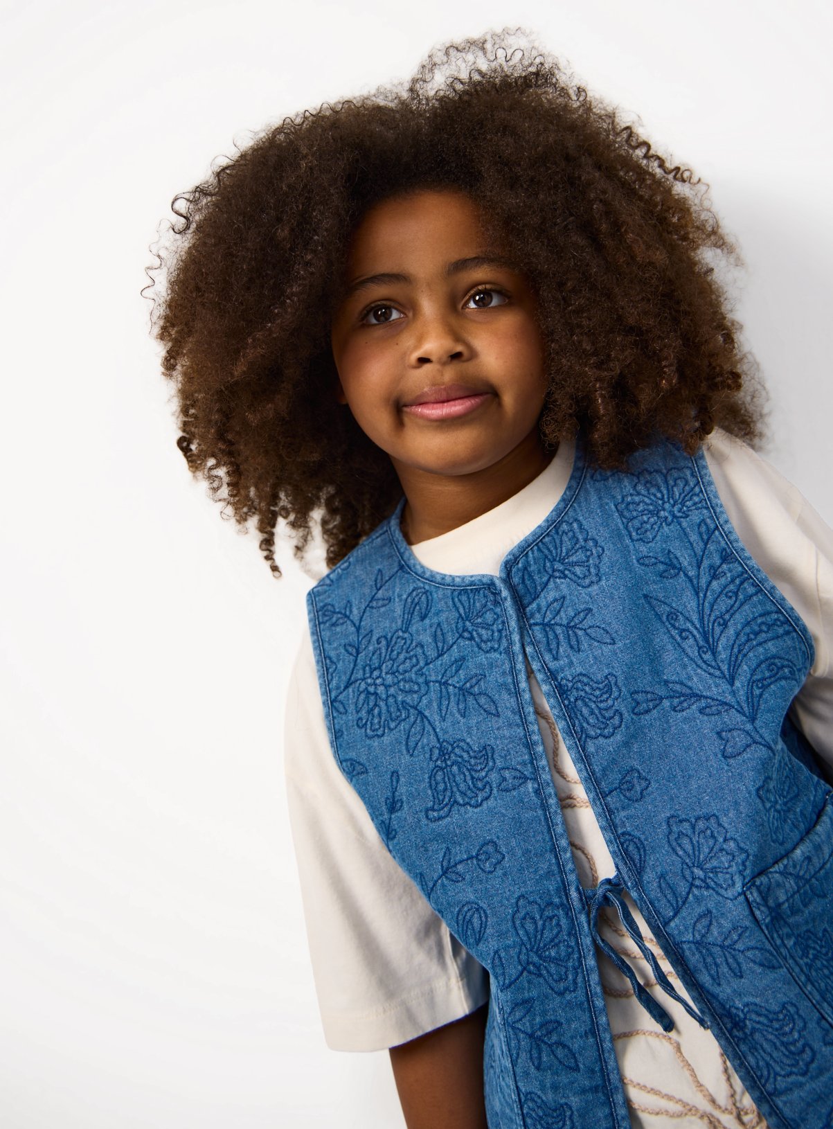 Blue Embroidered Denim Waistcoat